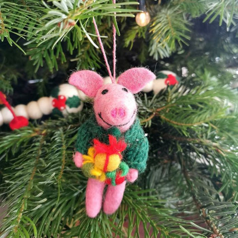Handmade Felt Pig Christmas Tree Hanging Decoration