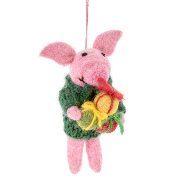Handmade Felt Pig Christmas Tree Hanging Decoration