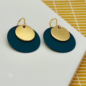 Statement navy and brass drop earrings handmade in England