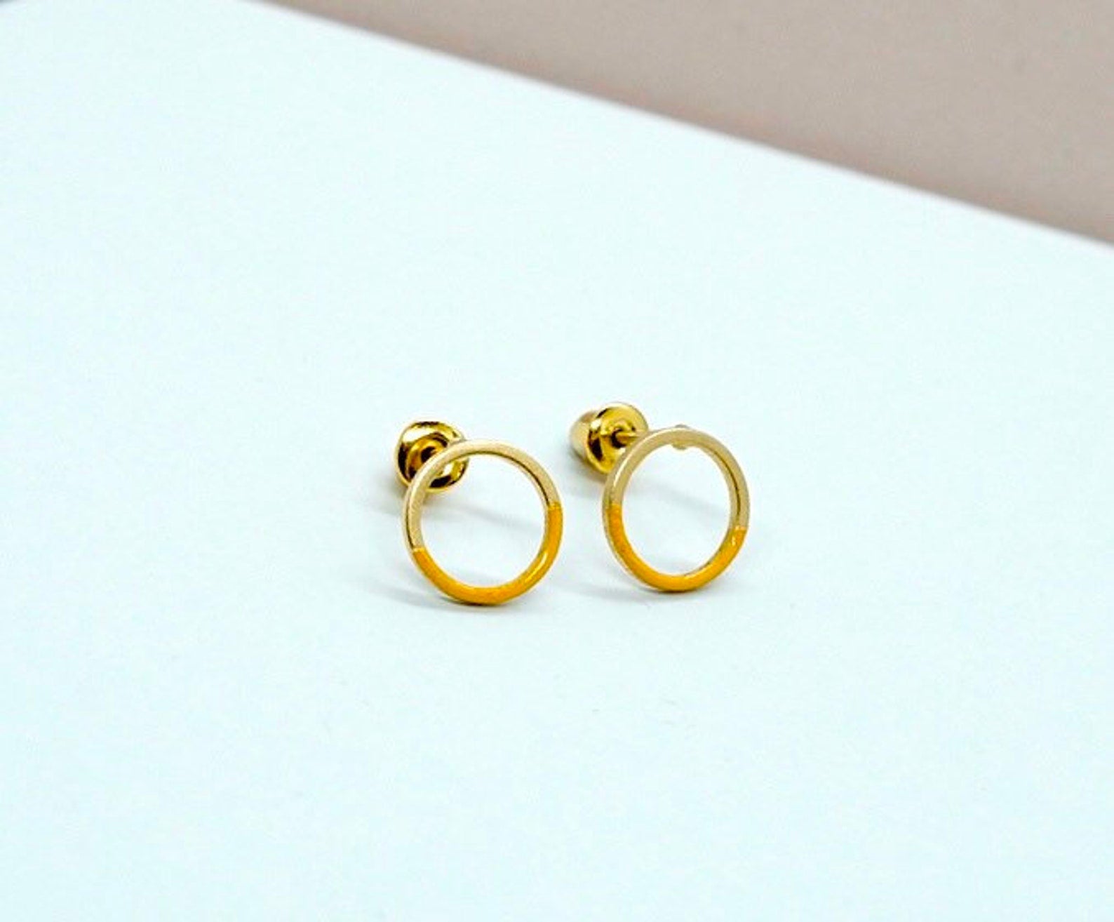 Contemporary handmade open circle stud earrings