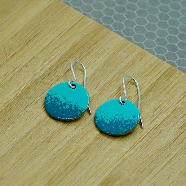 Enamelled turquoise and teal drop earrings, made in England
