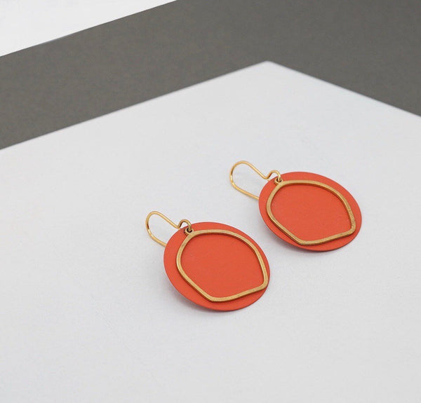 Statement Rust Orange and Brass Drop Earrings handmade in England