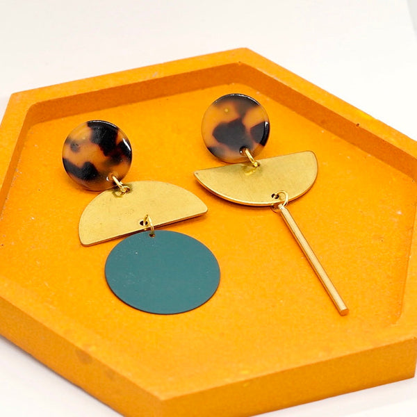 Mismatched Statement Colour and Brass Earrings Drop Earrings
