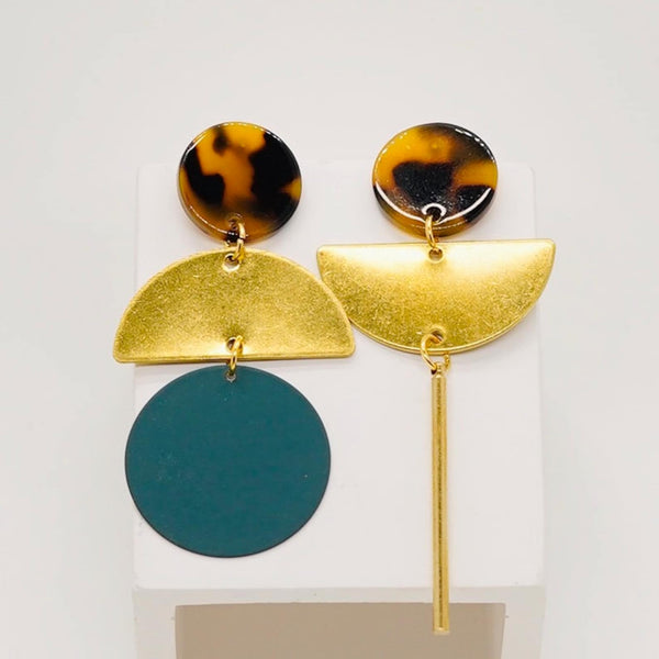 Mismatched Statement Colour and Brass Earrings Drop Earrings