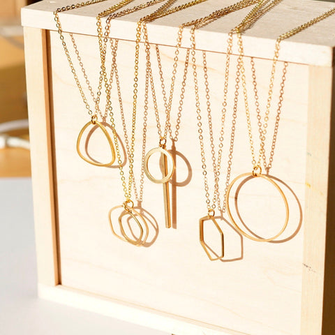 Simple Brass Geometric Necklace in a range of shapes