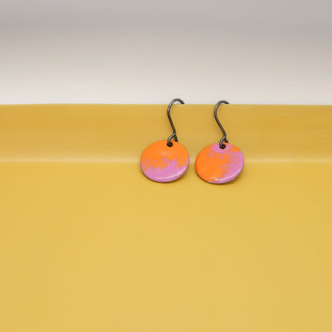 Bright Orange and Pink Enamel Drop Earrings