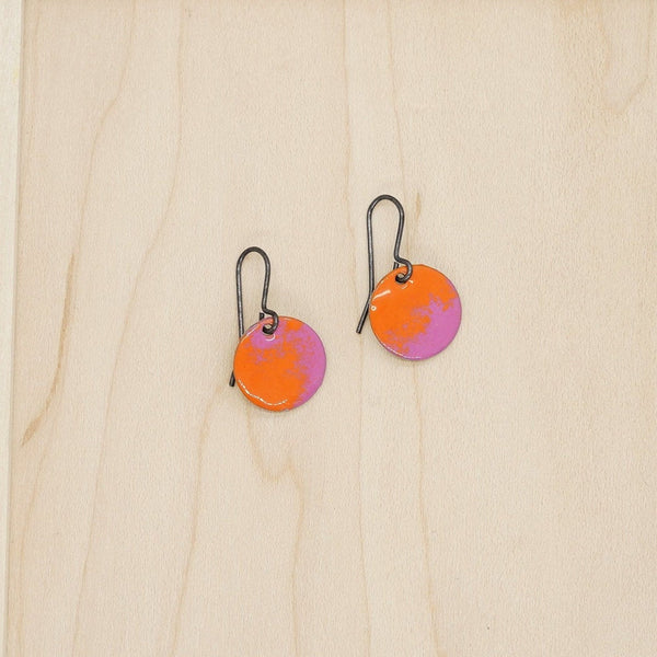 Bright Orange and Pink Enamel Drop Earrings