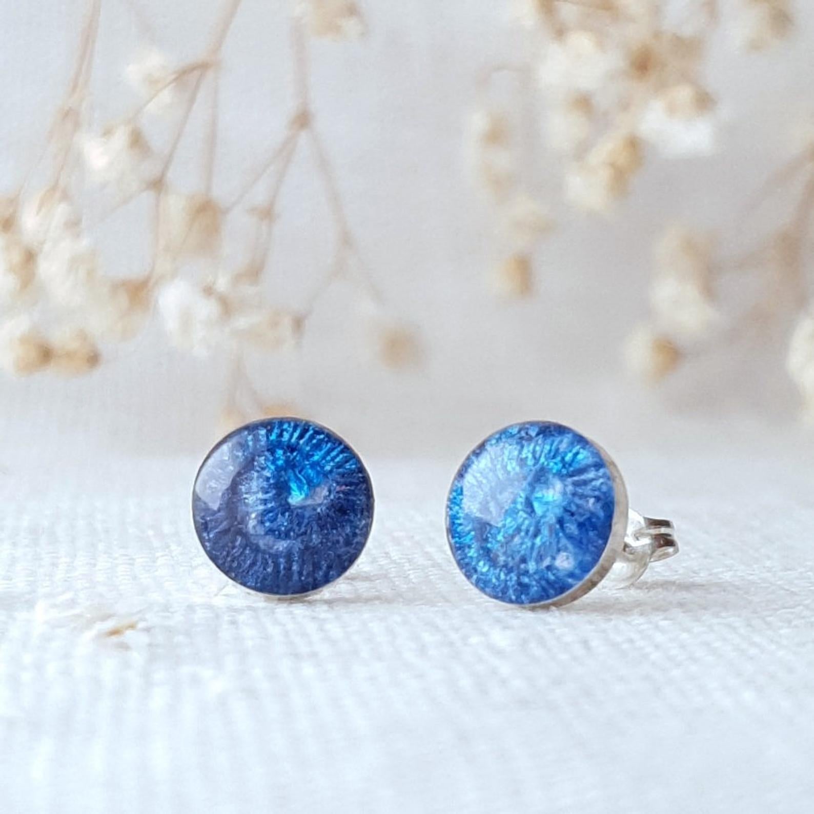 Sapphire Stud Earrings, perfect for September birthdays. Sterling Silver jewellery, handmade in Bristol.