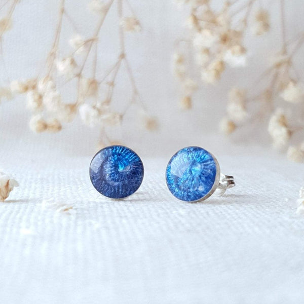 Sapphire Stud Earrings, perfect for September birthdays. Sterling Silver jewellery, handmade in Bristol.