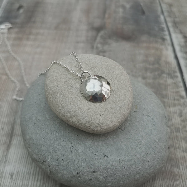 Sterling Silver Hammered Dome Necklace, made in Bristol