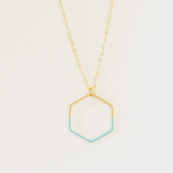 Hexagon Necklace handmade with brass and enamel