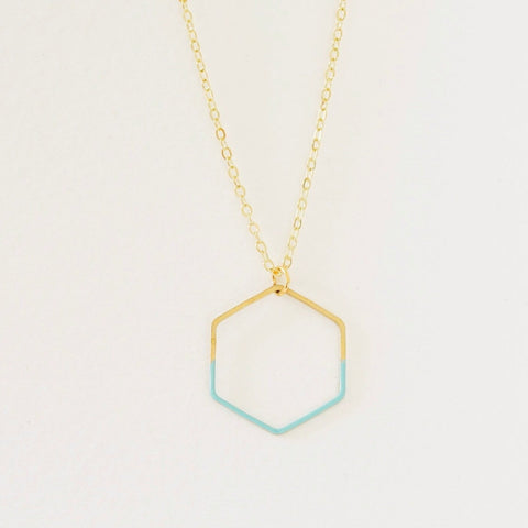 Hexagon Necklace handmade with brass and enamel