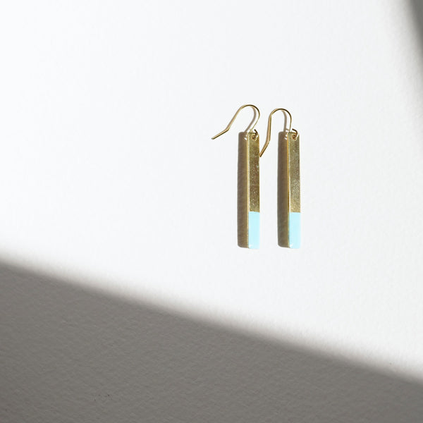 Contemporary Drop Turquoise Enamel and Brass Drop Earrings