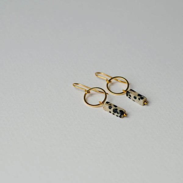 Dalmatian Jasper and Gold Circle Drop Earrings