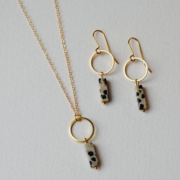 Dalmatian Jasper and Gold Necklace and Earring Gift Set