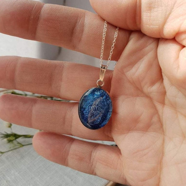 Sapphire coloured pendant, handmade in Bristol for Eclectic Gift Shop