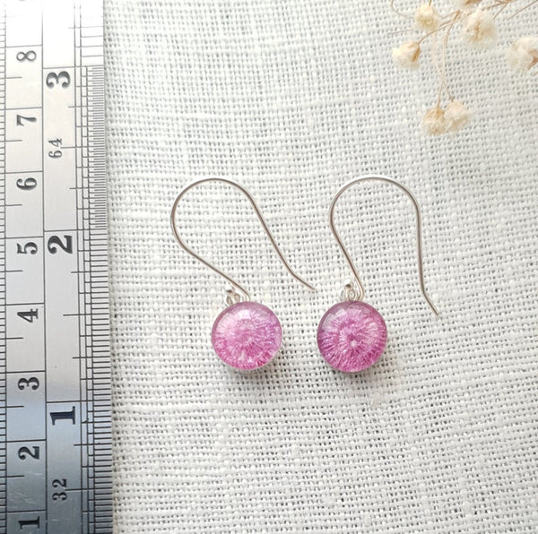 Pink, Tourmaline coloured drop earrings, handmade in Bristol