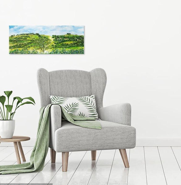 Modern apartment in Bristol with canvas print of Kelston Roundhill