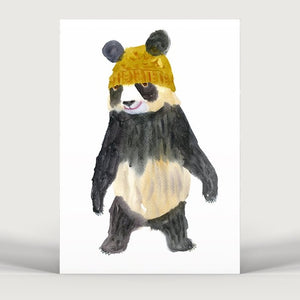 Panda Art: A Panda wearing a pom pom hat by Bristol Artist, Rosie Webb
