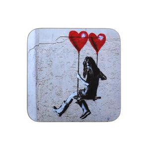 "Girl on a Swing with Balloons" JPS street art coaster