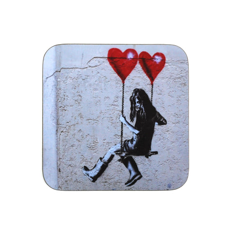 "Girl on a Swing with Balloons" JPS street art coaster